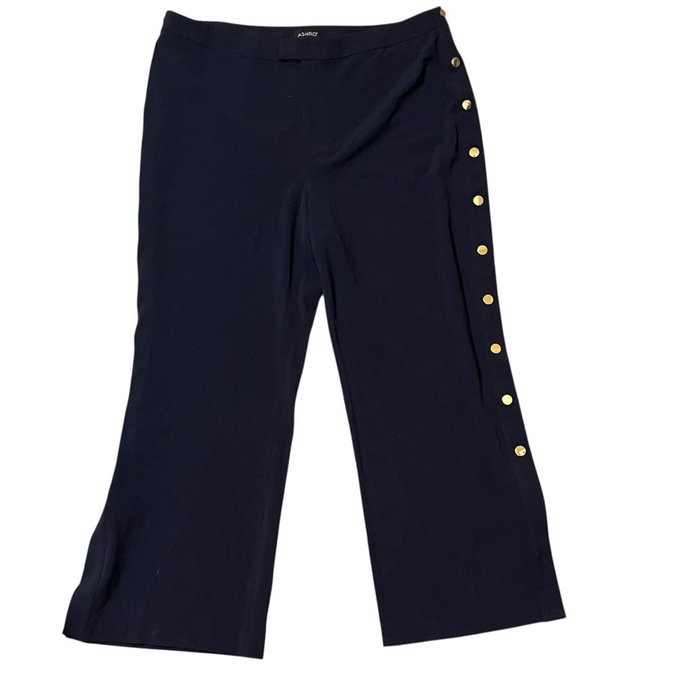 Ashro Navy Wide-Leg Pants with Gold Buttons